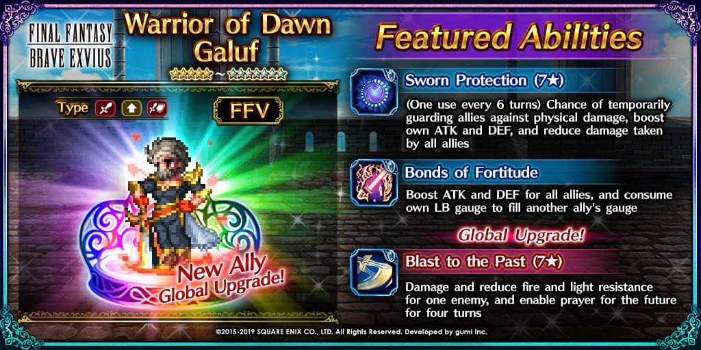 FFBE unit Galuf at the top of the tier list