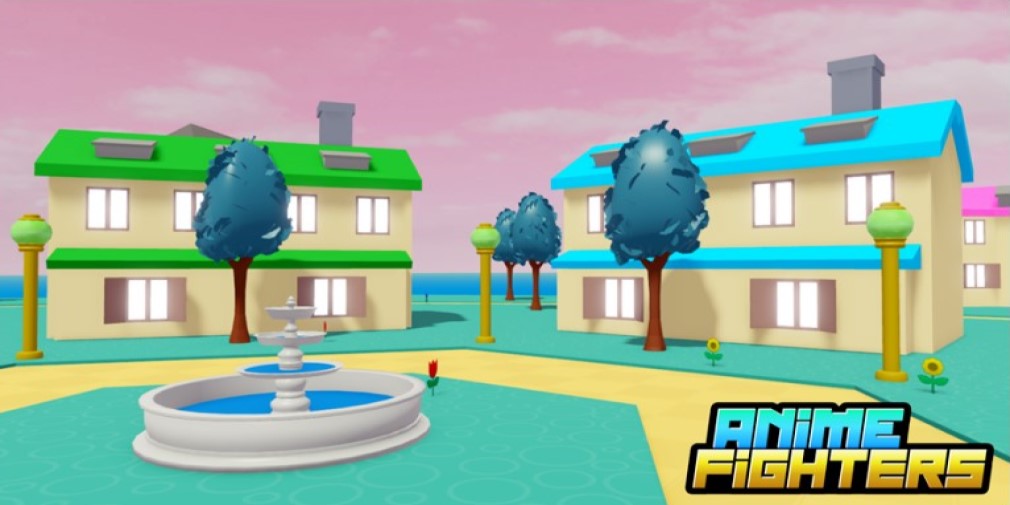 Two Roblox houses with a fountain in the middle