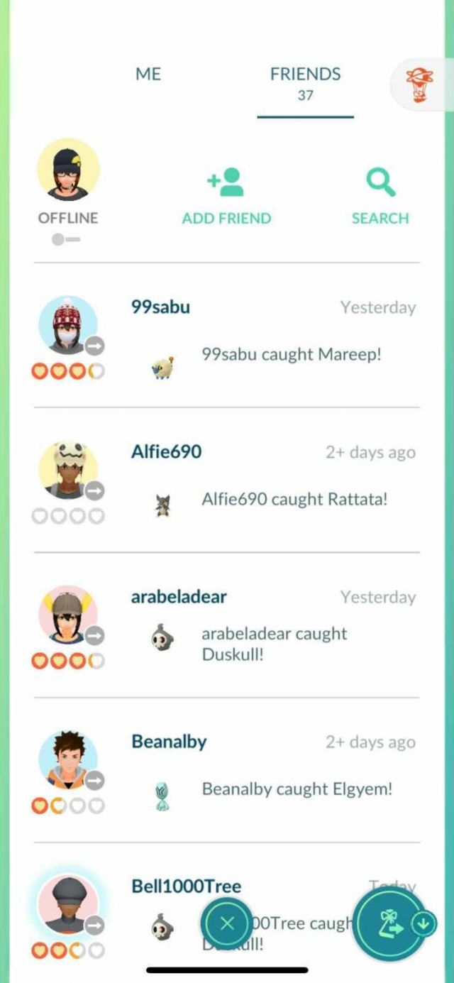 Pokemon GO friend codes screen