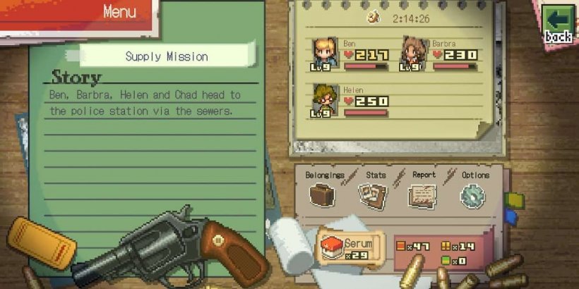 Story notes with a handgun and other items in the background